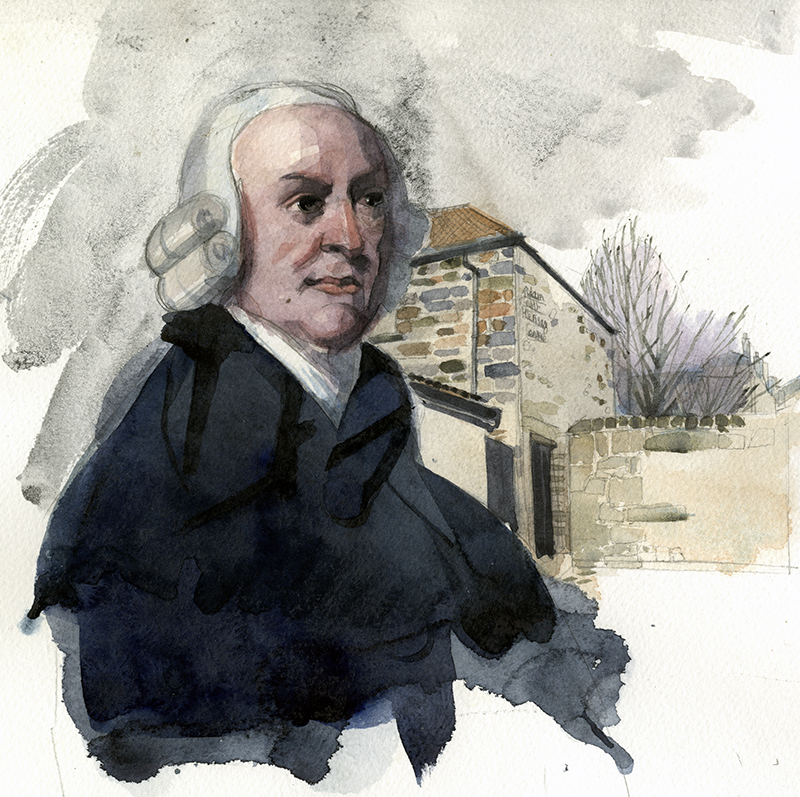A watercolour portrait of the economist Adam Smith 1723 -1790. http://www.wilfreeborn.co.uk/?p=3532